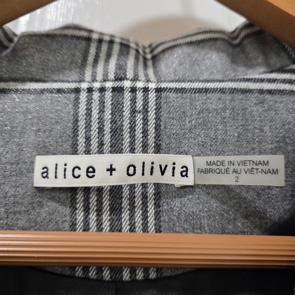 Alice + Olivia Paulene Plaid Wool Blend French Cuff Sparkle Blazer Size 2 - Picture 5 of 17